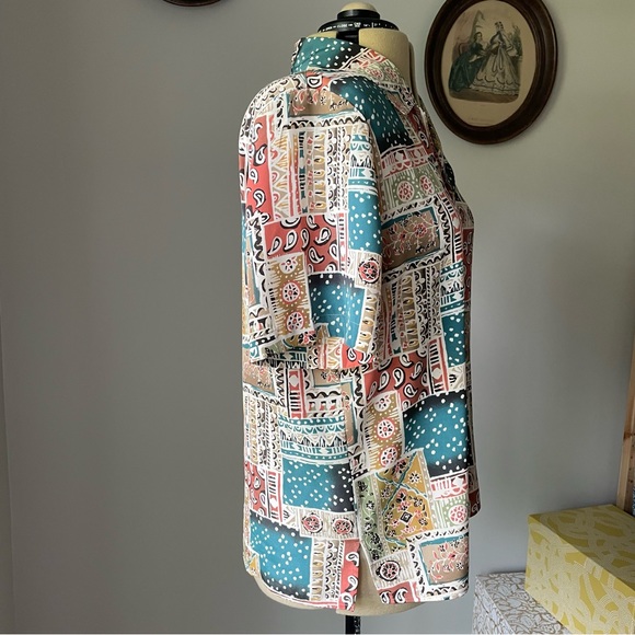 VINTAGE 1990s patchwork pattern button down blouse - Picture 5 of 11